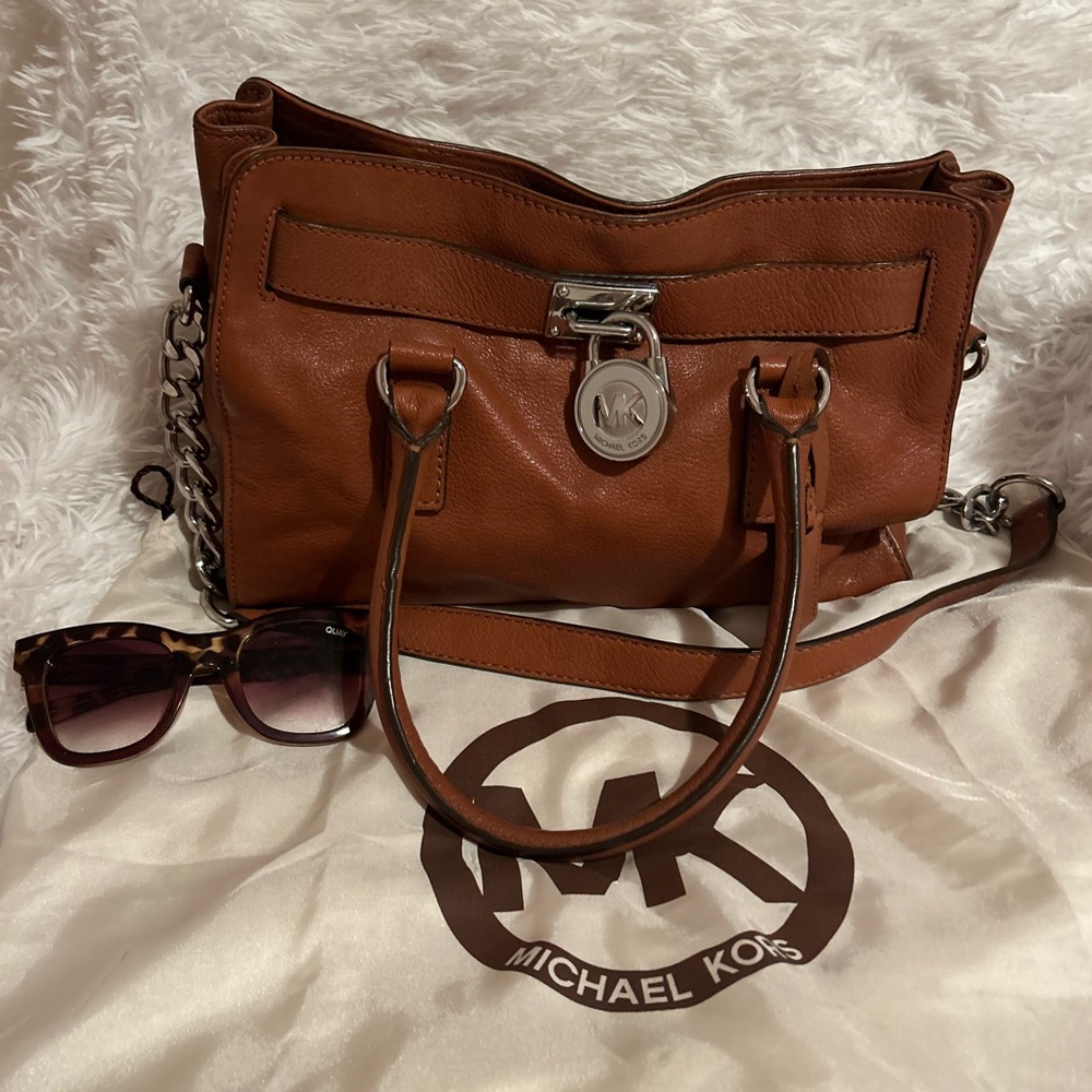 Michael Kors Medium Soft Leather Satchel in Luggage color with Silver hardware